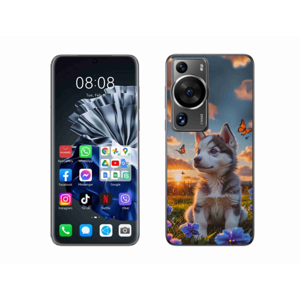 Gelový kryt mmCase na Huawei P60 Pro - husky při západu slunce