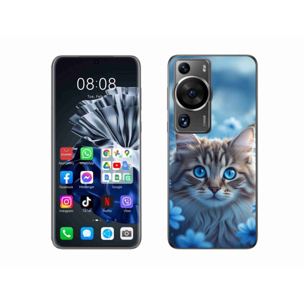 Gelový kryt mmCase na Huawei P60 Pro - koťátko v modrých květech