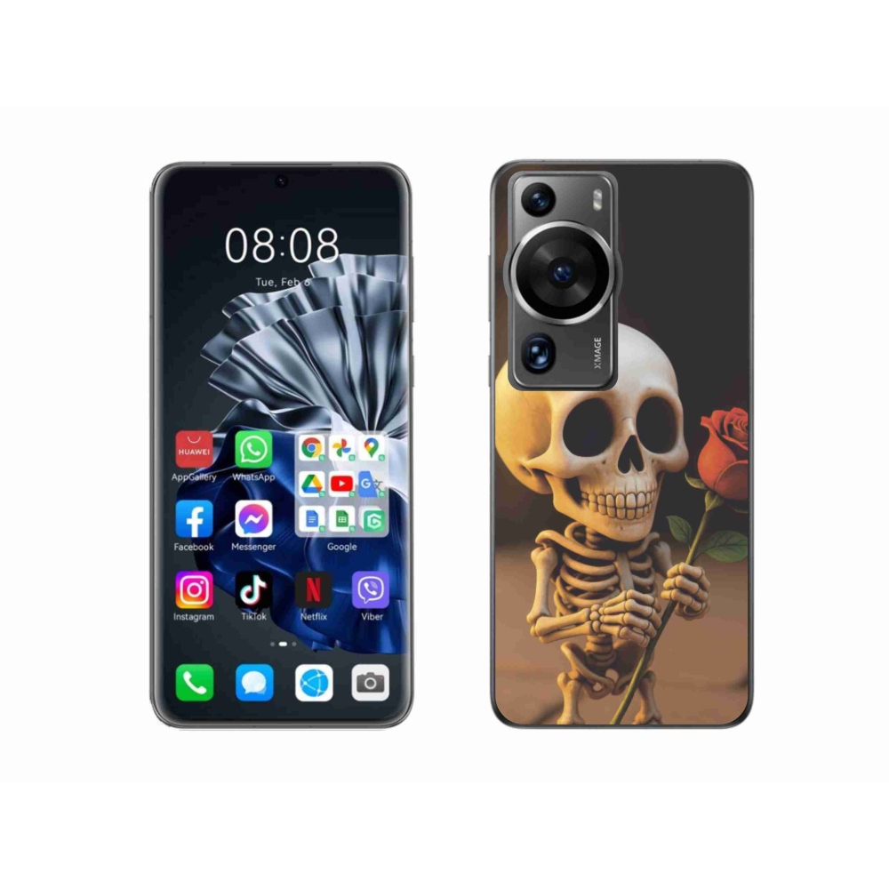 Gelový kryt mmCase na Huawei P60 Pro - kostlivec s růží