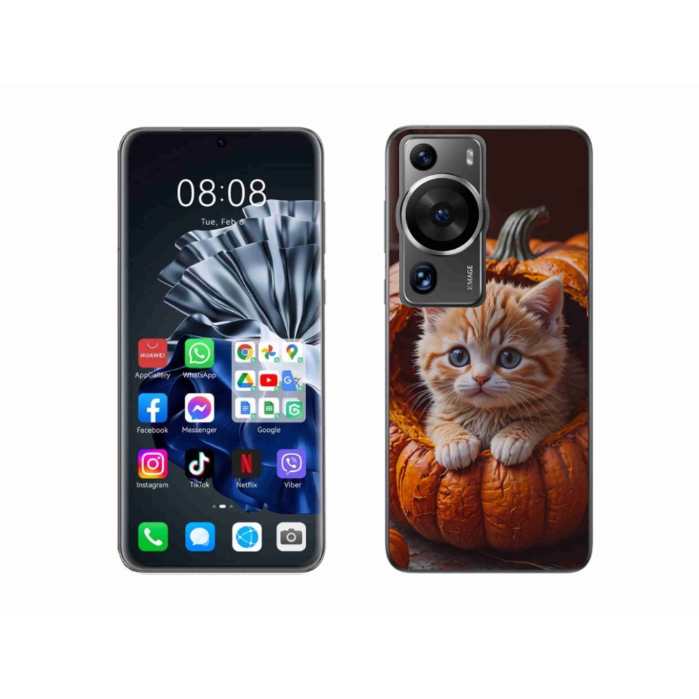 Gelový kryt mmCase na Huawei P60 Pro - kotě a dýně 2