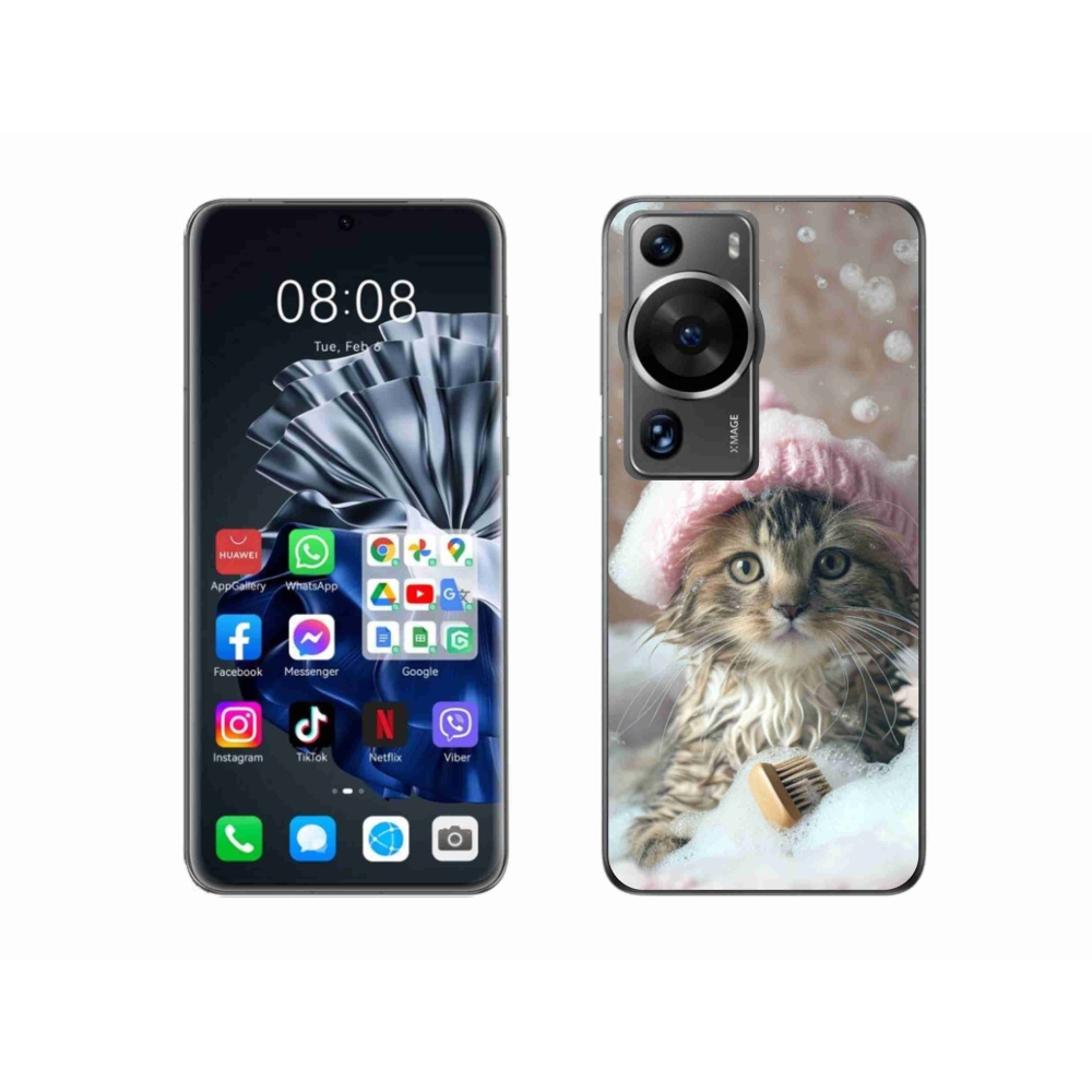 Gelový kryt mmCase na Huawei P60 Pro - kotě a koupel