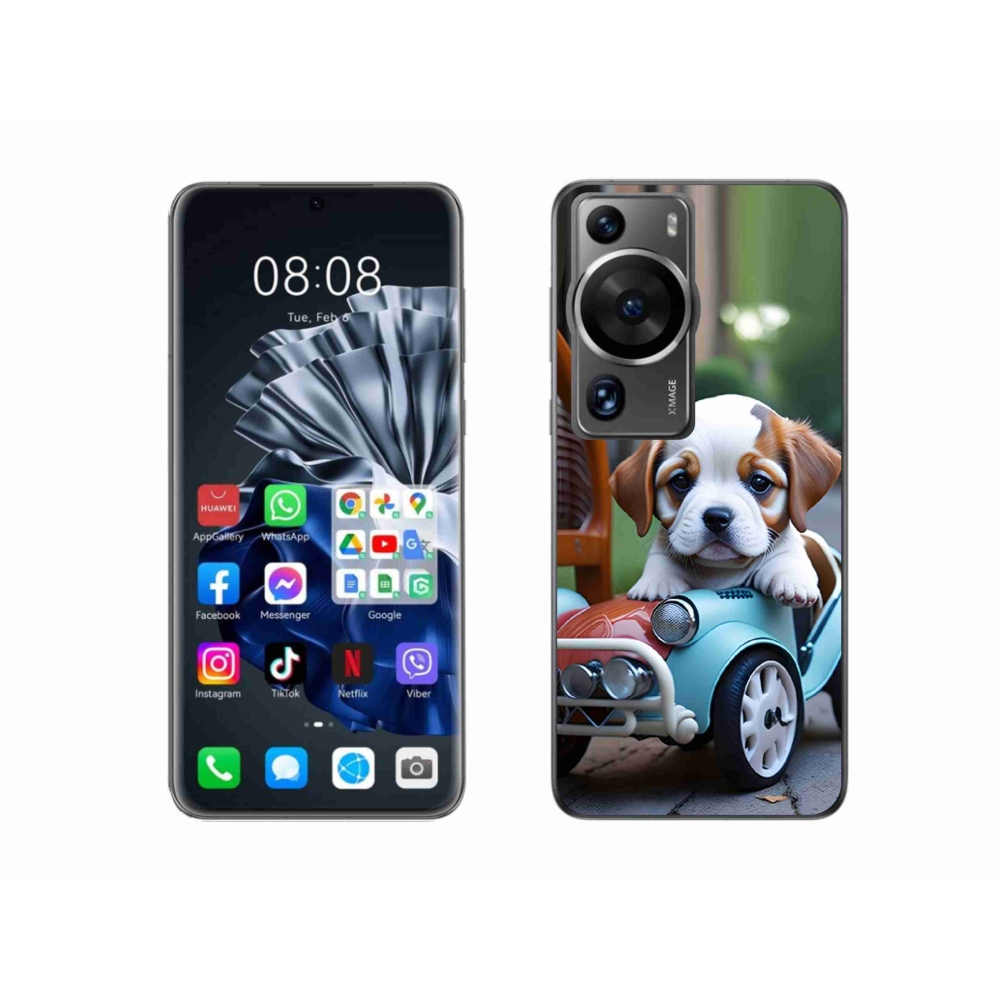 Gelový kryt mmCase na Huawei P60 Pro - štěně v retro autě