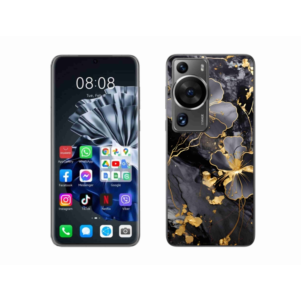 Gelový kryt mmCase na Huawei P60 Pro - zlaté květy