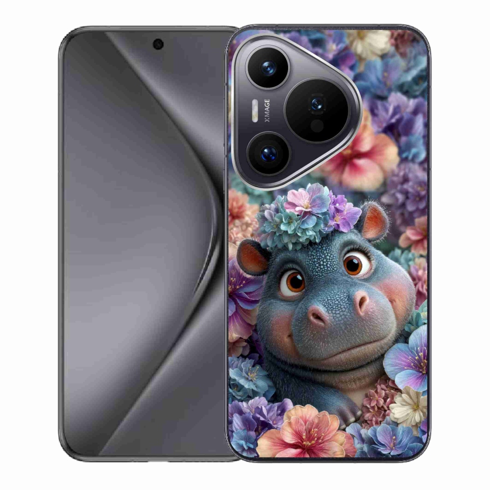 Gelový kryt mmCase na Huawei Pura 70 - hrošík v květinách