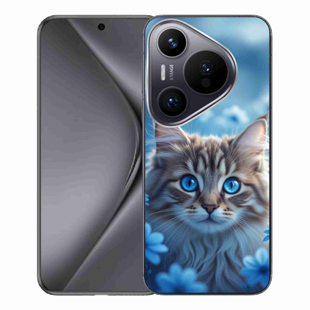 Gelový kryt mmCase na Huawei Pura 70 Pro - koťátko v modrých květech
