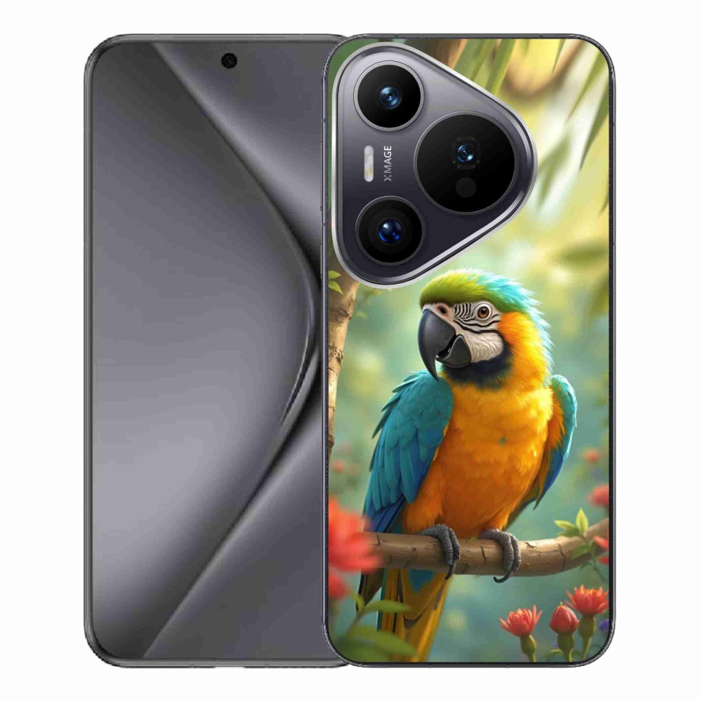 Gelový kryt mmCase na Huawei Pura 70 Pro - papoušek ara modrožlutá