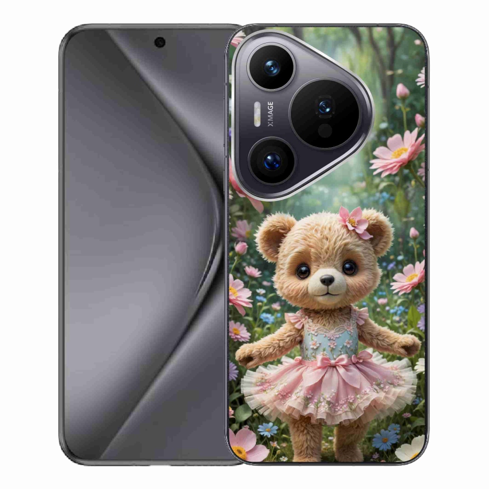 Gelový kryt mmCase na Huawei Pura 70 Pro - roztomilý medvídek v květinách