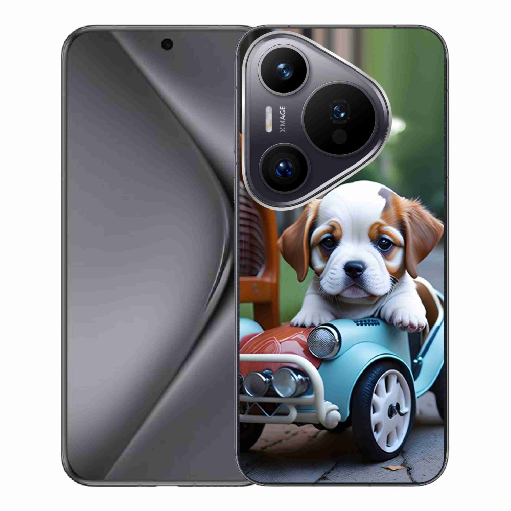 Gelový kryt mmCase na Huawei Pura 70 Pro - štěně v retro autě
