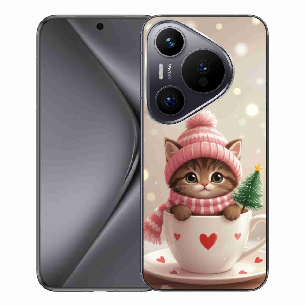 Gelový kryt mmCase na Huawei Pura 70 Pro - vánoční kotě v hrnku