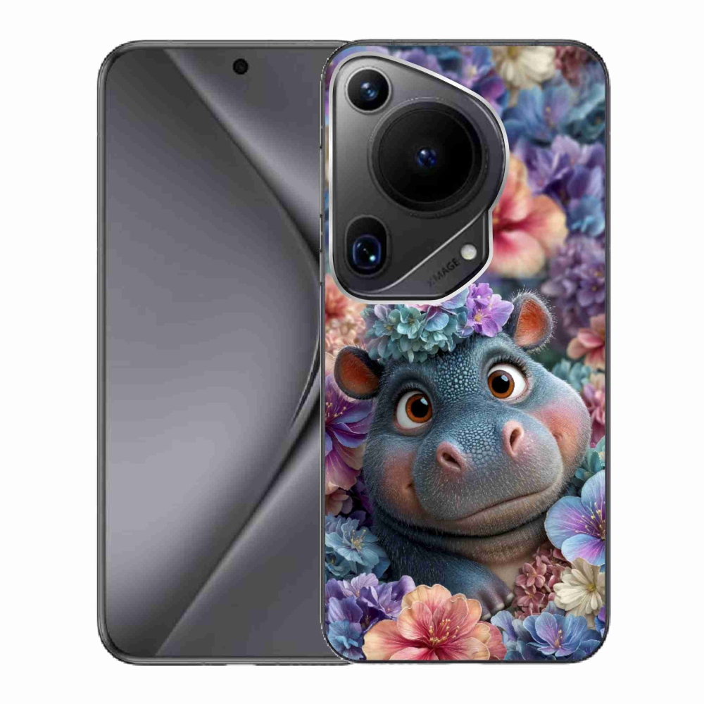 Gelový kryt mmCase na Huawei Pura 70 Ultra - hrošík v květinách