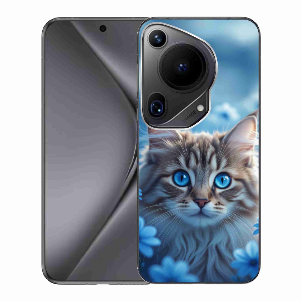Gelový kryt mmCase na Huawei Pura 70 Ultra - koťátko v modrých květech