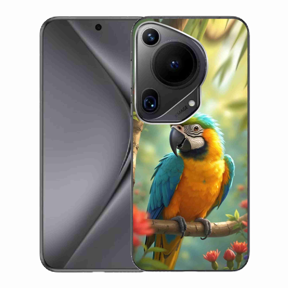 Gelový kryt mmCase na Huawei Pura 70 Ultra - papoušek ara modrožlutá