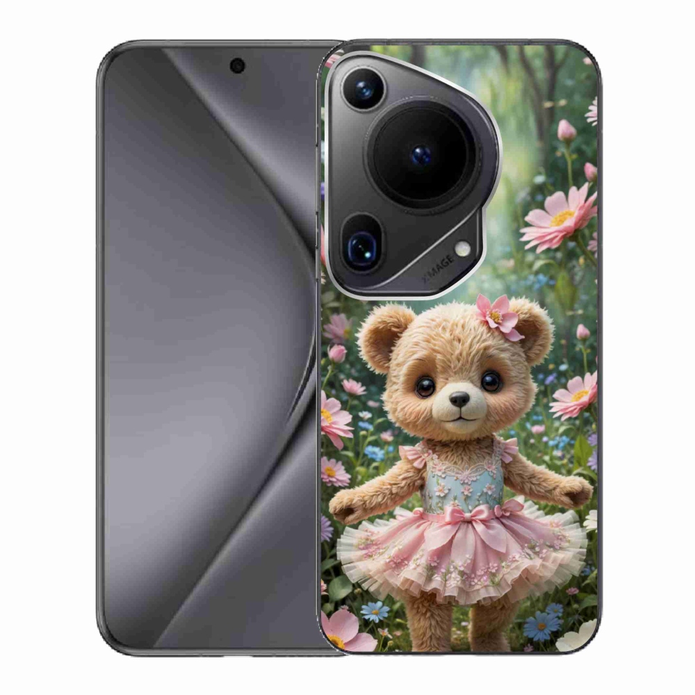 Gelový kryt mmCase na Huawei Pura 70 Ultra - roztomilý medvídek v květinách