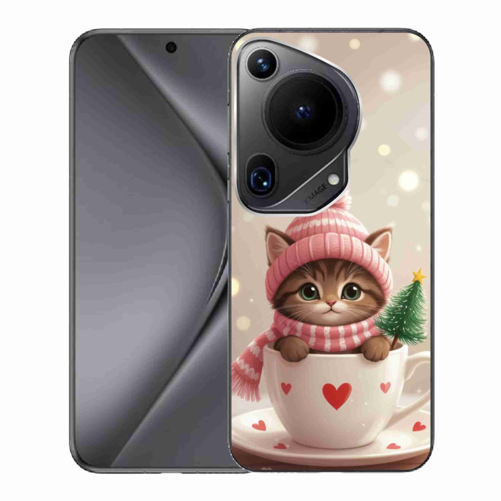 Gelový kryt mmCase na Huawei Pura 70 Ultra - vánoční kotě v hrnku