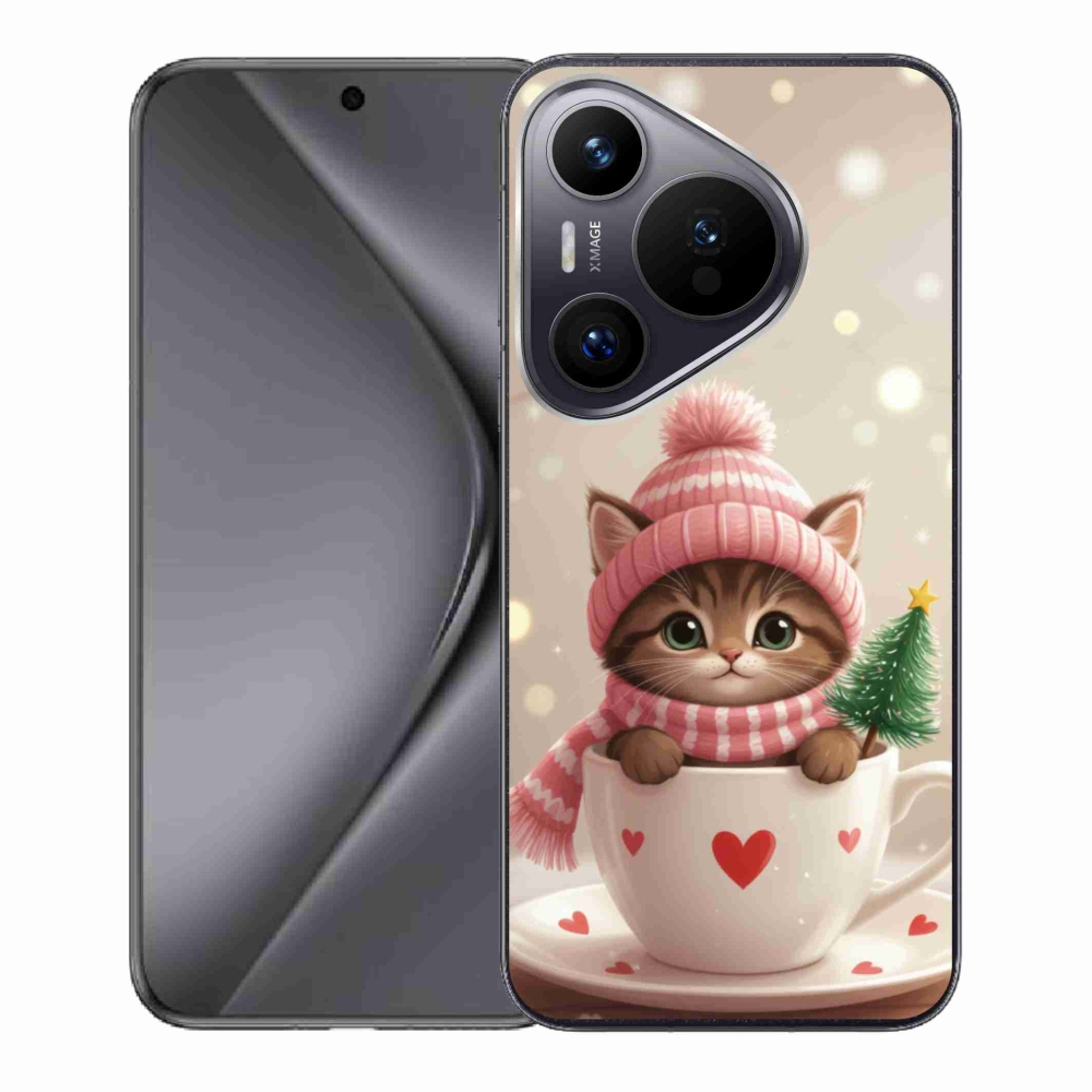 Gelový kryt mmCase na Huawei Pura 70 - vánoční kotě v hrnku