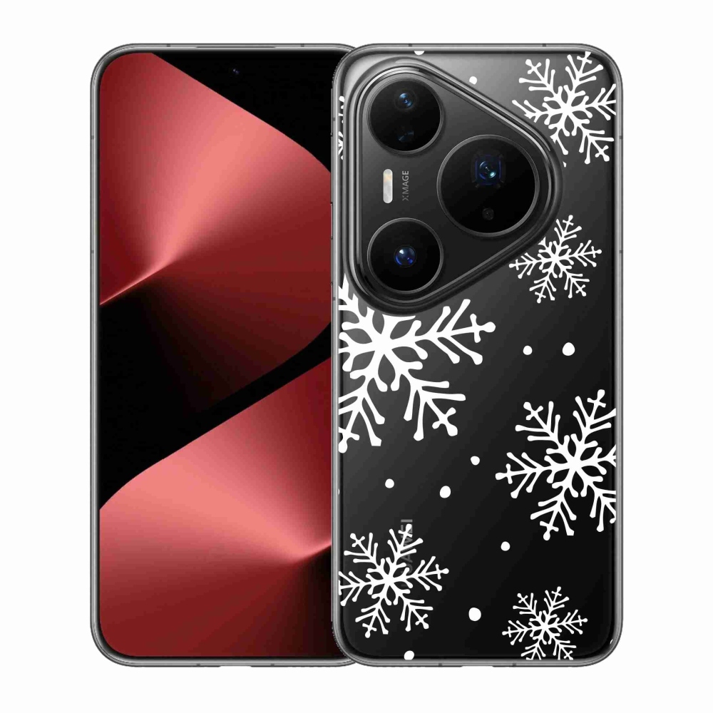 Gelový kryt mmCase na Huawei Pura 80 Pro - bílé vločky na průhledném pozadí