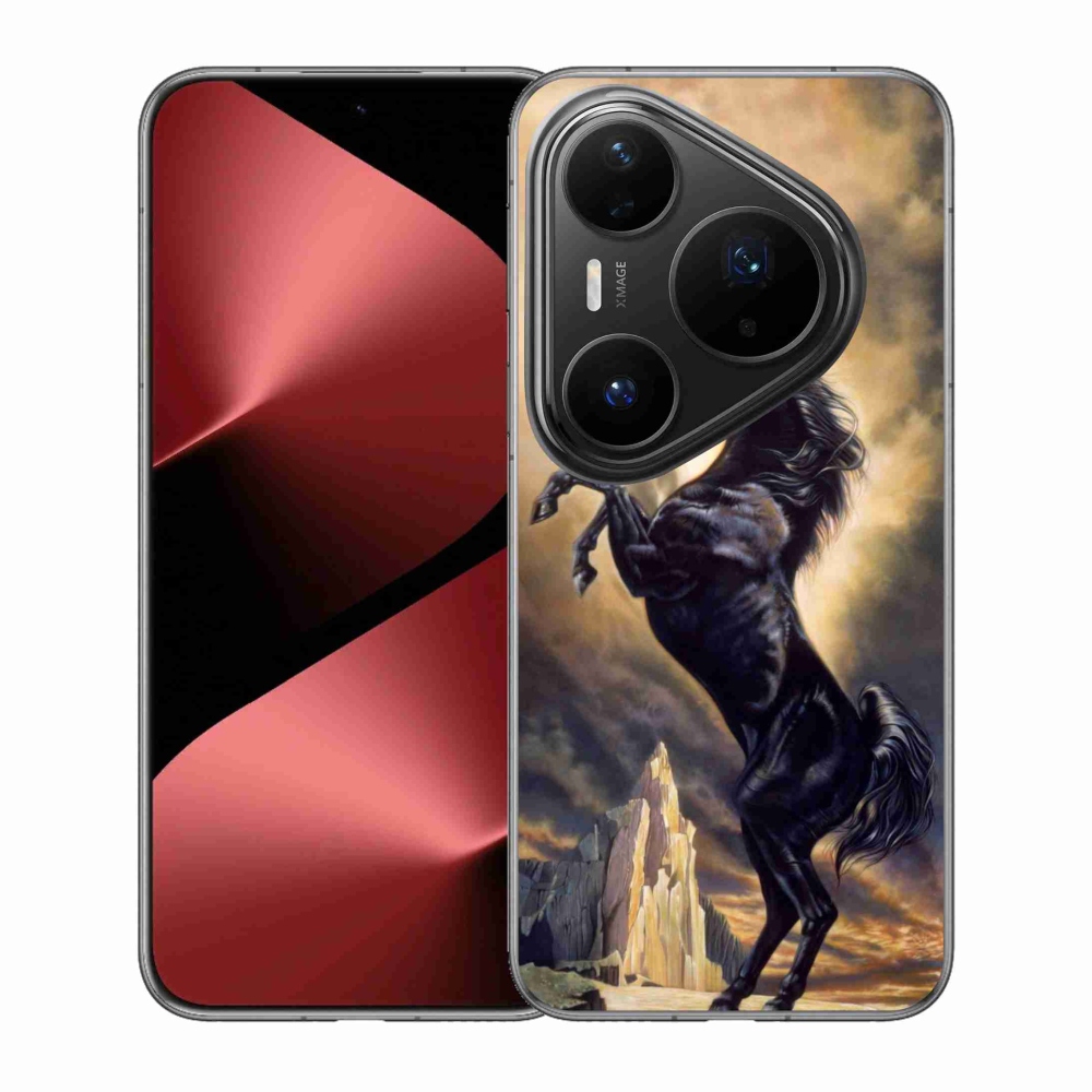 Gelový kryt mmCase na Huawei Pura 80 Pro - černý kreslený kůň