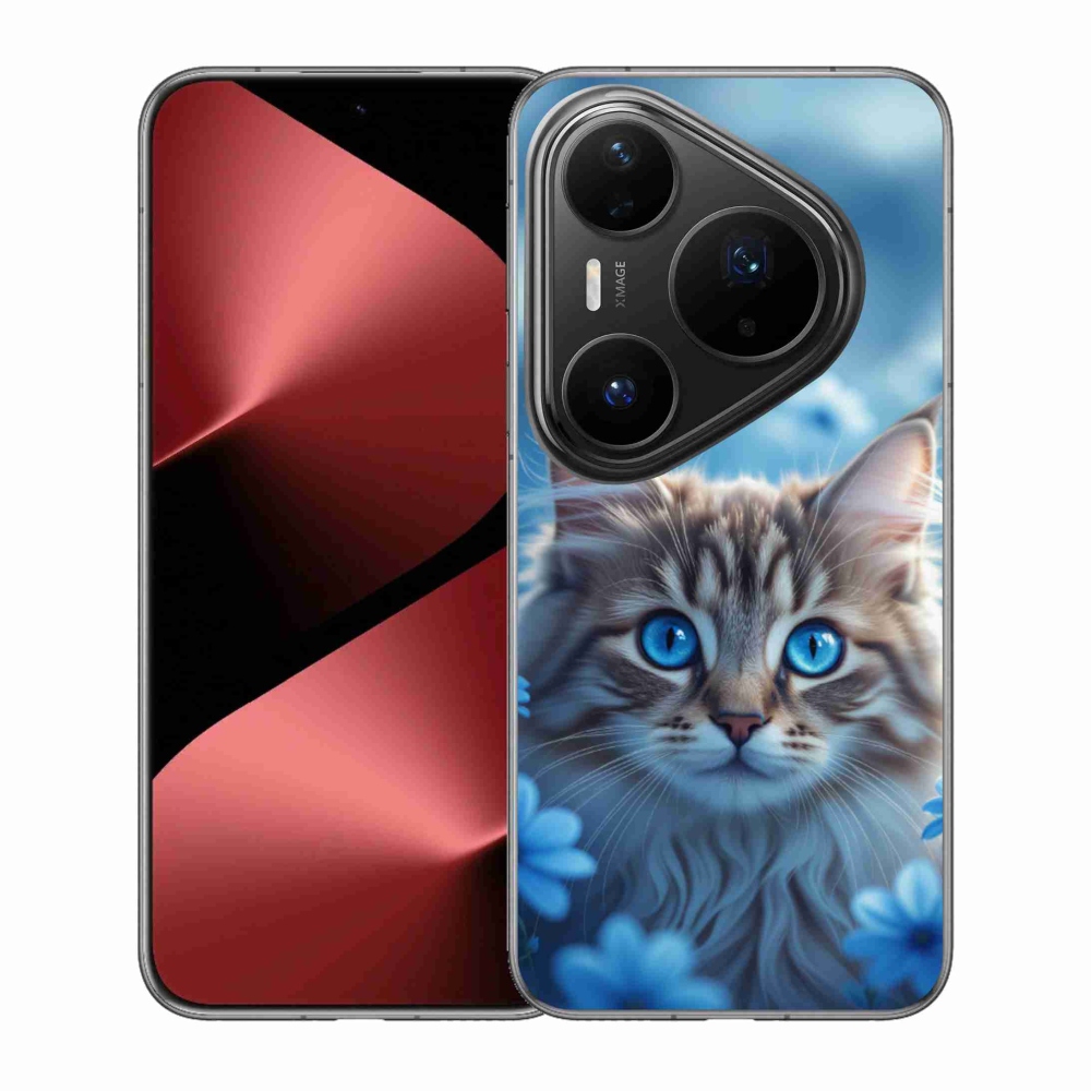 Gelový kryt mmCase na Huawei Pura 80 Pro - koťátko v modrých květech