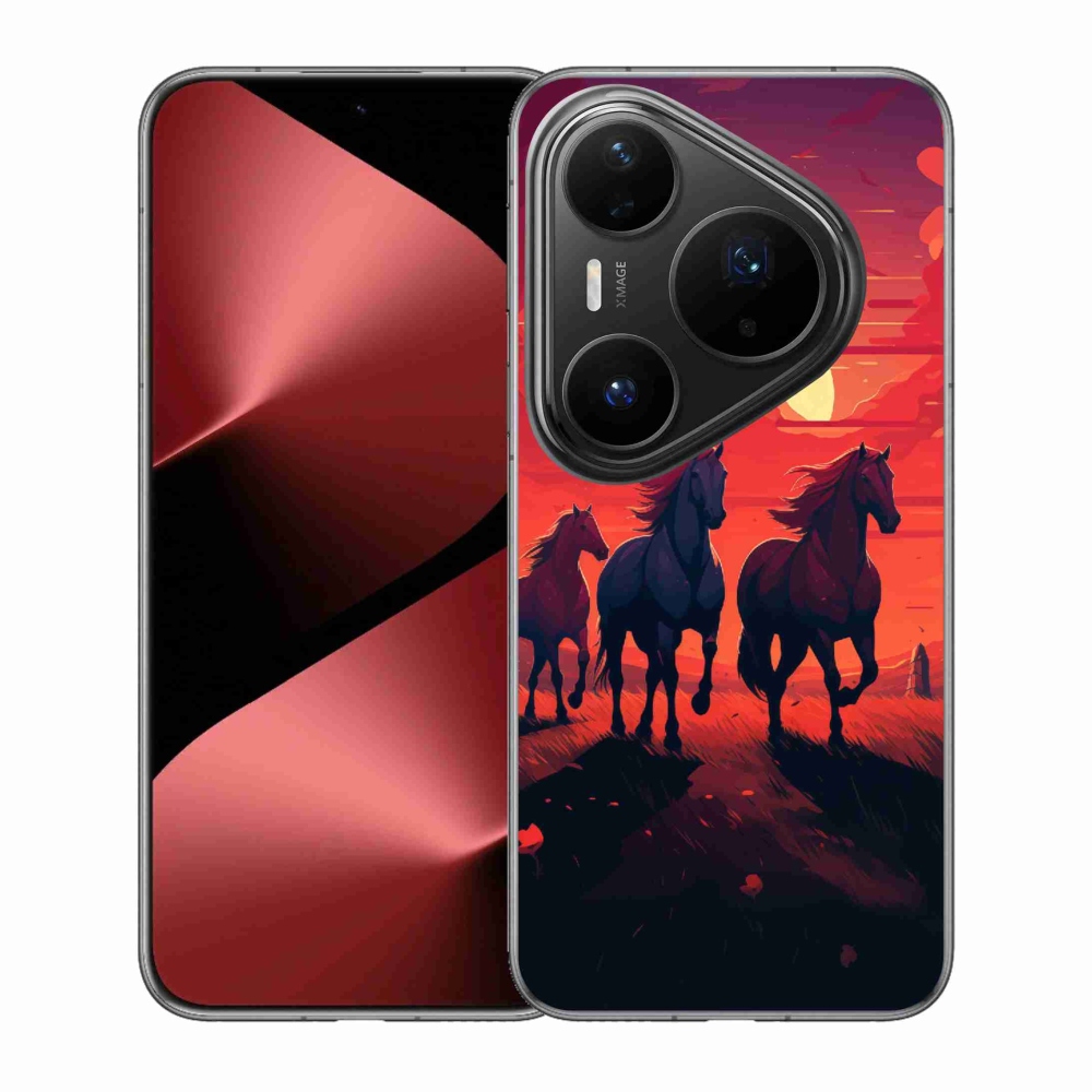 Gelový kryt mmCase na Huawei Pura 80 Pro - koně a západ slunce