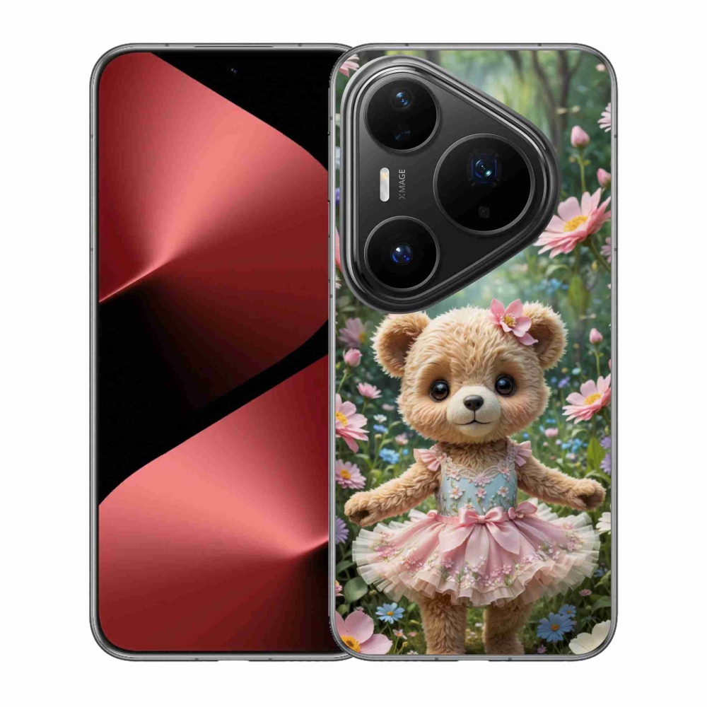 Gelový kryt mmCase na Huawei Pura 80 Pro - roztomilý medvídek v květinách