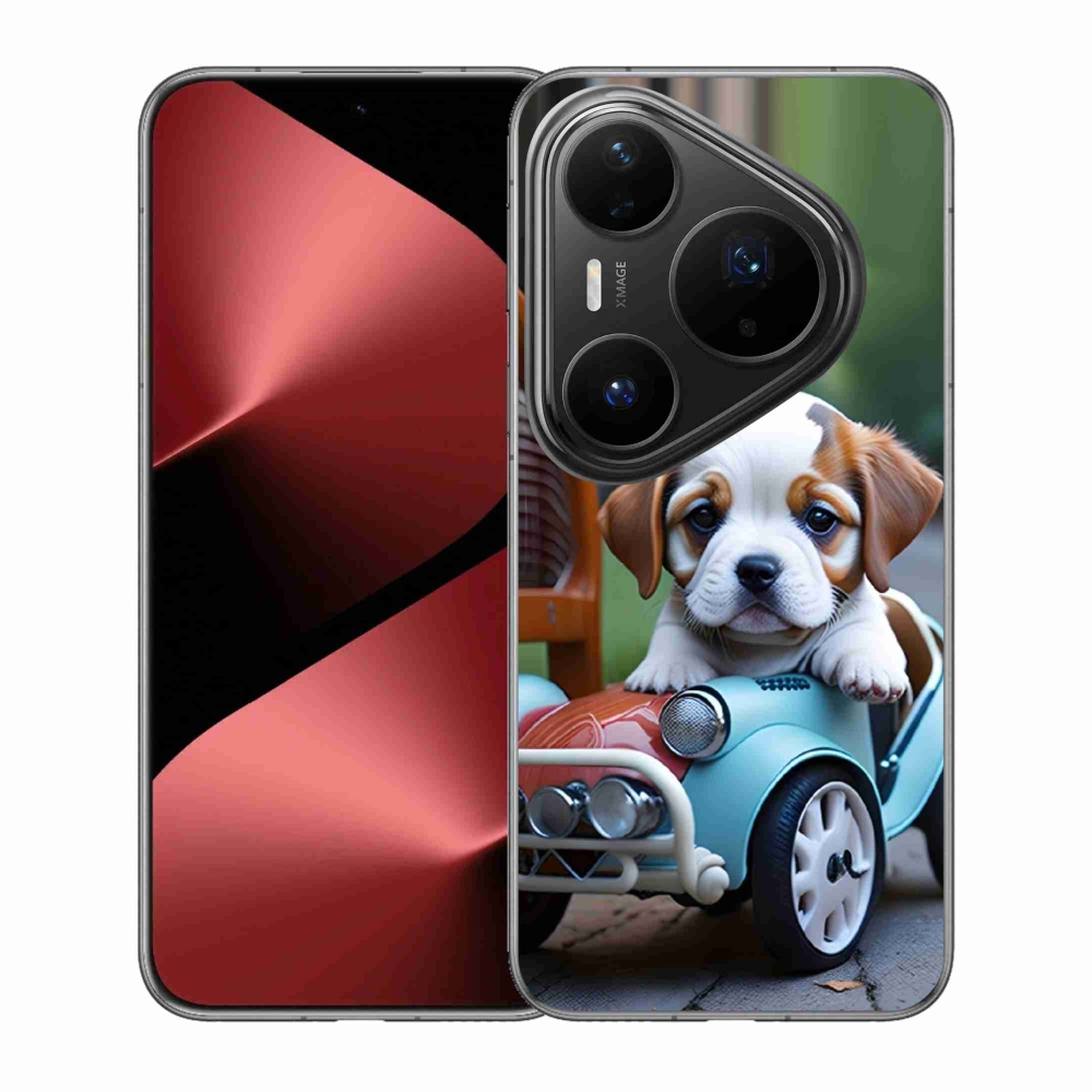 Gelový kryt mmCase na Huawei Pura 80 Pro - štěně v retro autě