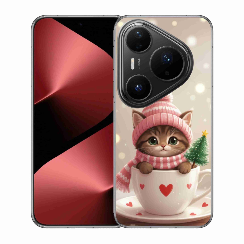 Gelový kryt mmCase na Huawei Pura 80 Pro - vánoční kotě v hrnku