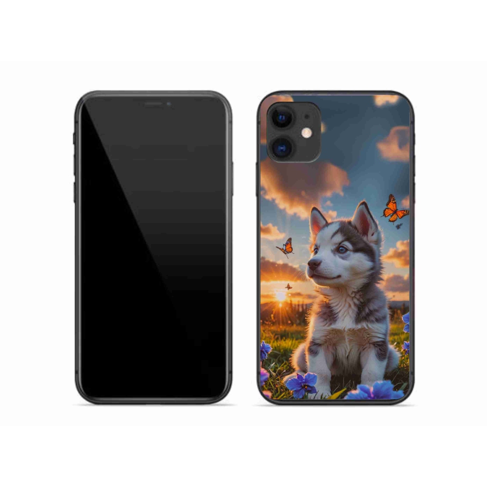 Gelový kryt mmCase na iPhone 11 - husky při západu slunce