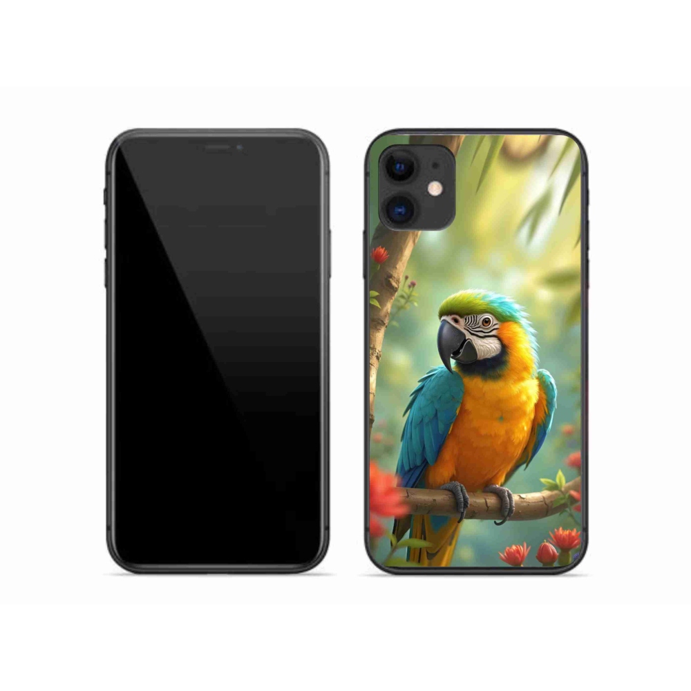 Gelový kryt mmCase na iPhone 11 - papoušek ara modrožlutá