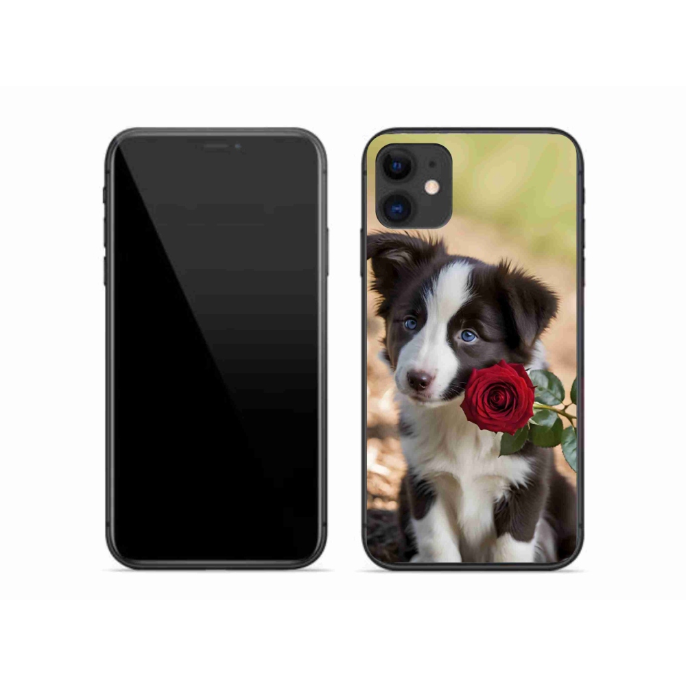 Gelový kryt mmCase na iPhone 11 - roztomilá border kolie s růží