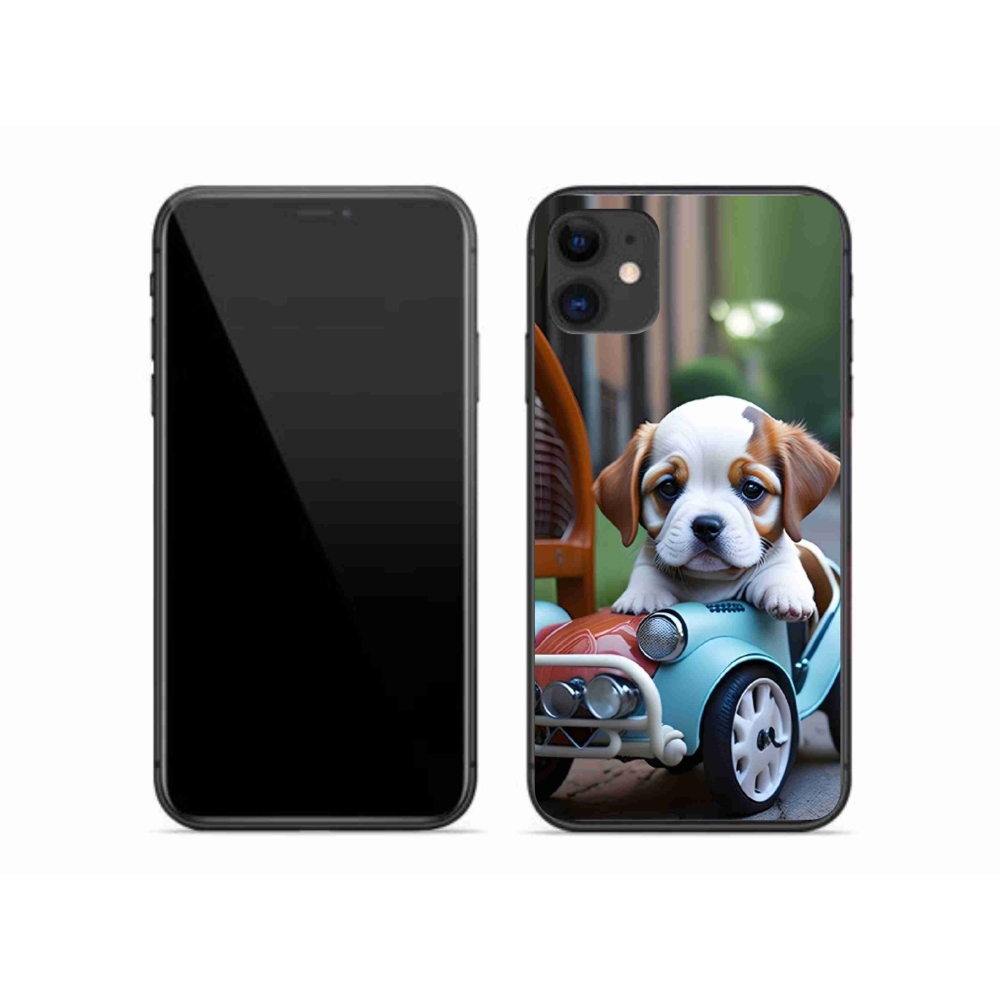 Gelový kryt mmCase na iPhone 11 - štěně v retro autě