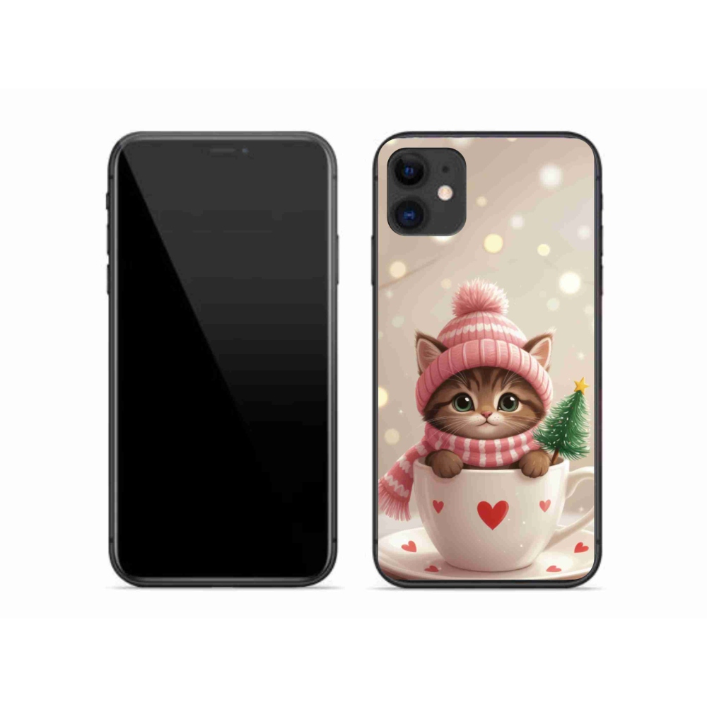Gelový kryt mmCase na iPhone 11 - vánoční kotě v hrnku