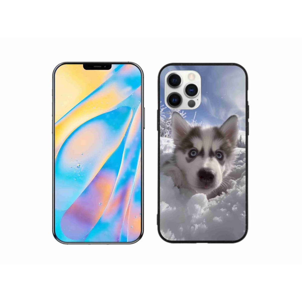 Gelový kryt mmCase na iPhone 12 - husky ve sněhu