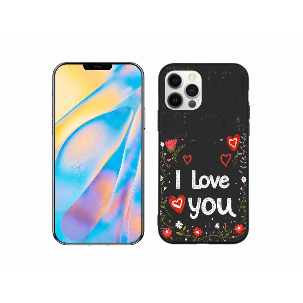 Gelový kryt mmCase na iPhone 12 - I love you černé pozadí