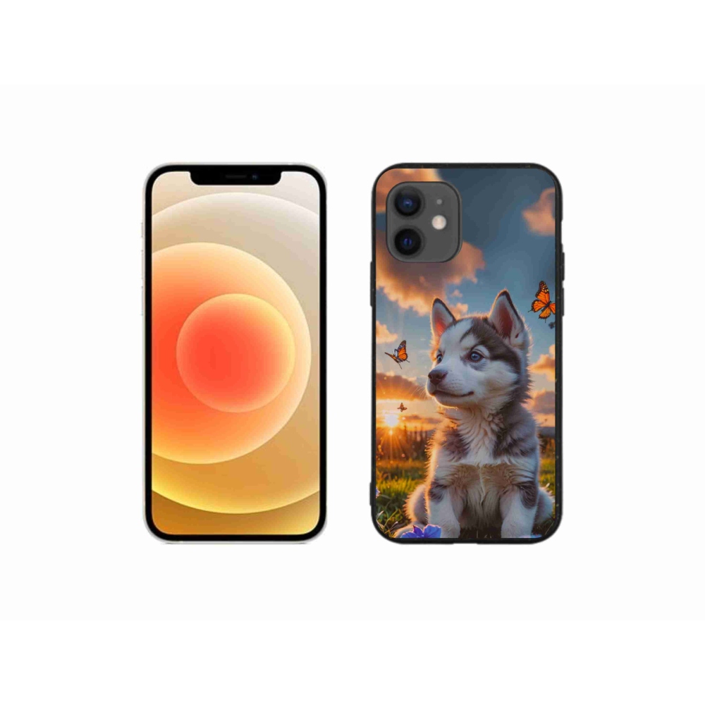 Gelový kryt mmCase na iPhone 12 Mini - husky při západu slunce