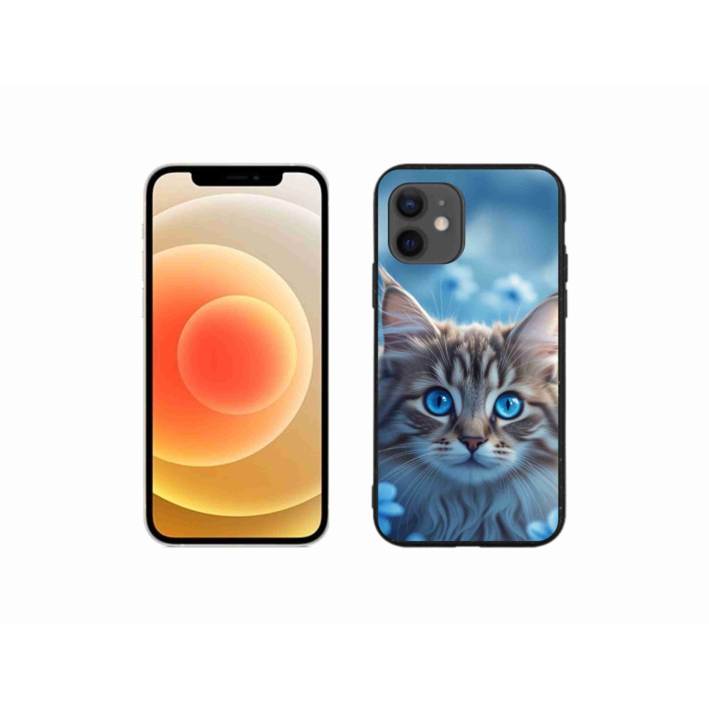 Gelový kryt mmCase na iPhone 12 Mini - koťátko v modrých květech