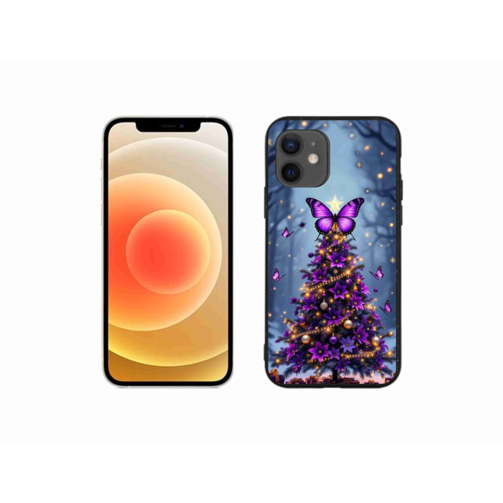 Gelový kryt mmCase na iPhone 12 Mini - motýlí vánoční stromek
