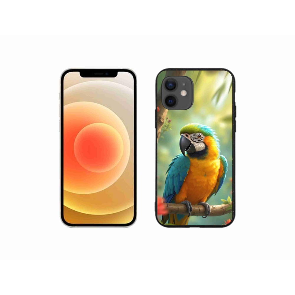 Gelový kryt mmCase na iPhone 12 Mini - papoušek ara modrožlutá