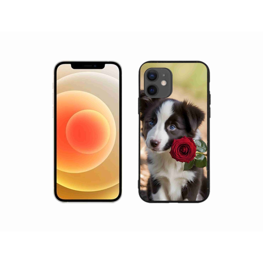 Gelový kryt mmCase na iPhone 12 Mini - roztomilá border kolie s růží