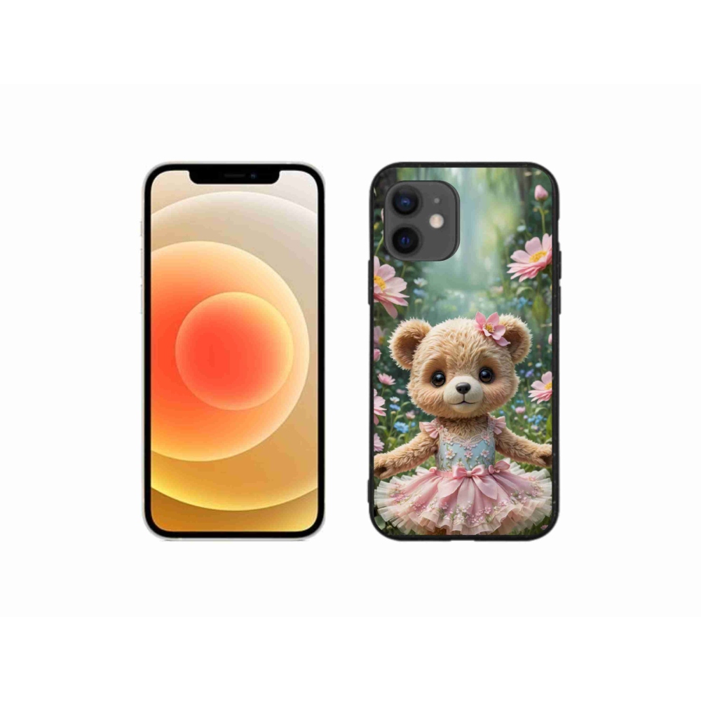 Gelový kryt mmCase na iPhone 12 Mini - roztomilý medvídek v květinách