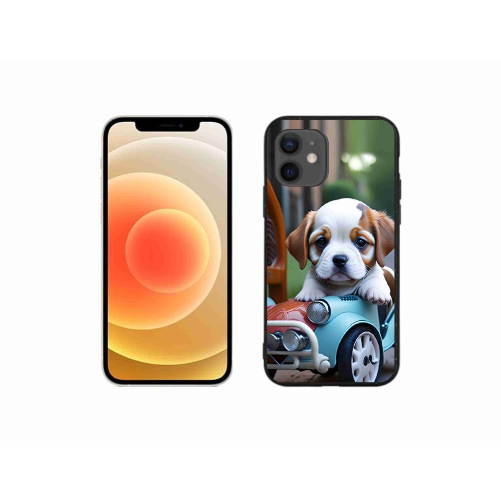Gelový kryt mmCase na iPhone 12 Mini - štěně v retro autě