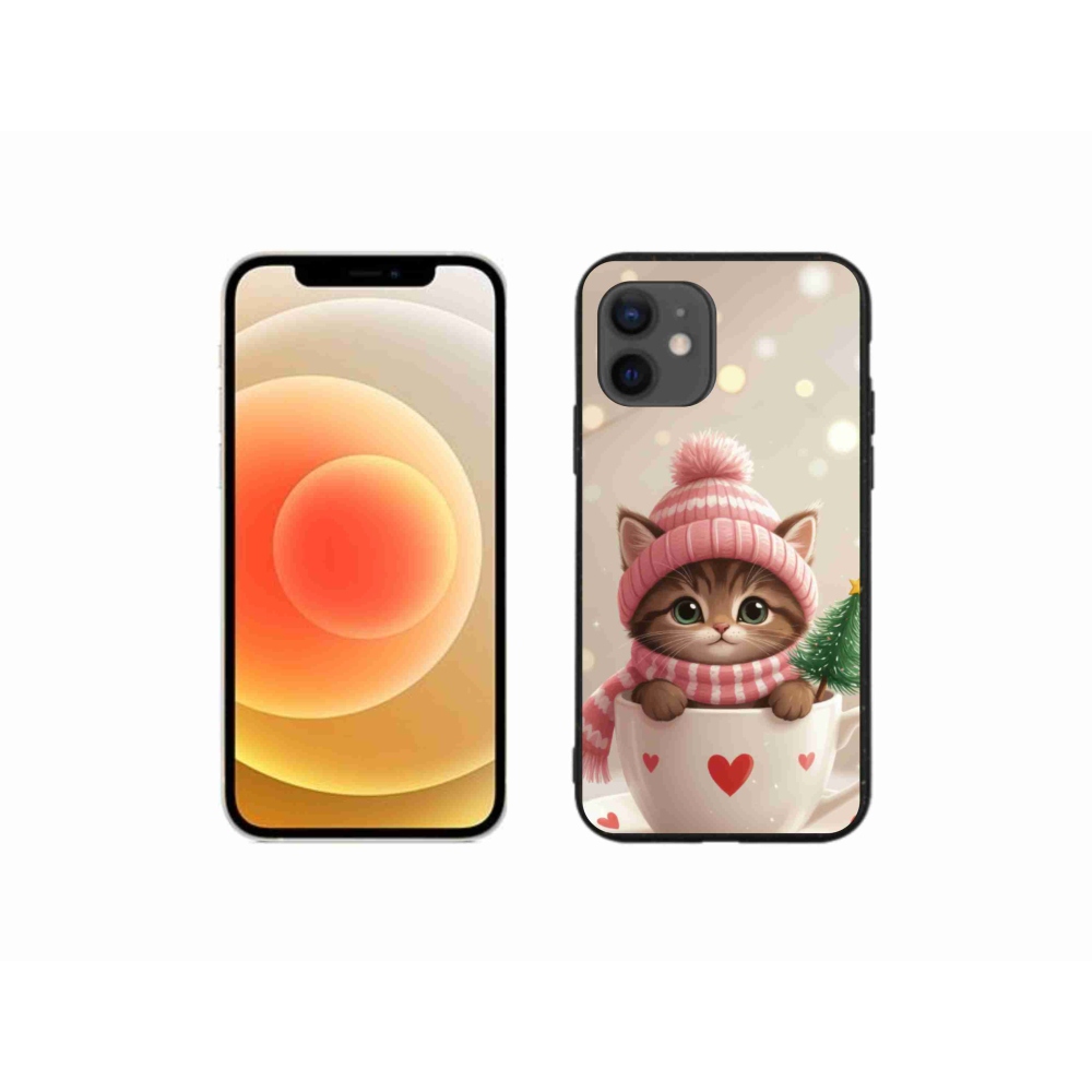 Gelový kryt mmCase na iPhone 12 Mini - vánoční kotě v hrnku