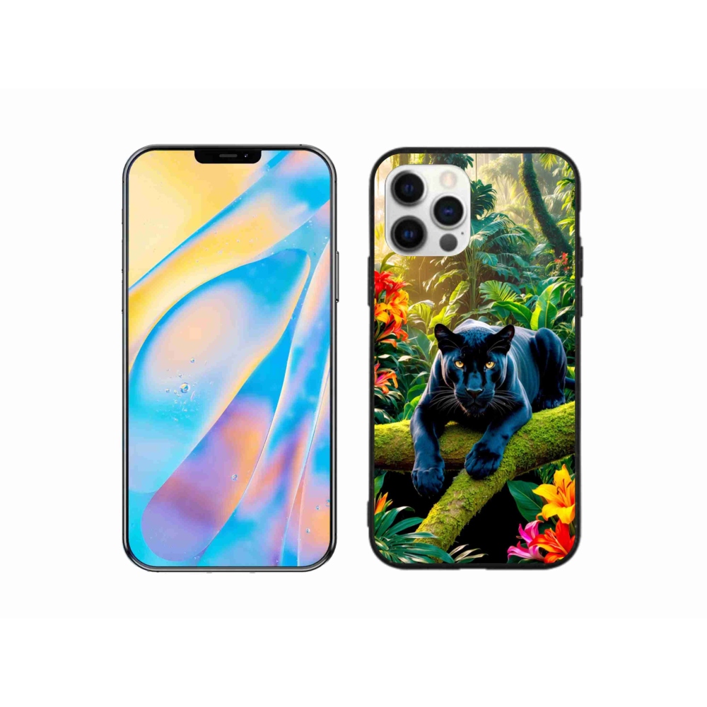 Gelový kryt mmCase na iPhone 12 Pro - černý panter v džungli