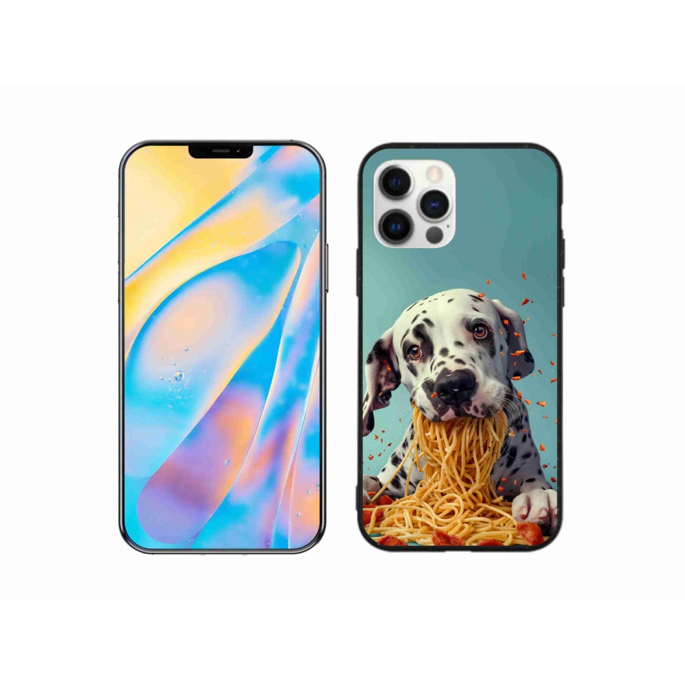 Gelový kryt mmCase na iPhone 12 Pro - dalmatin a špagety