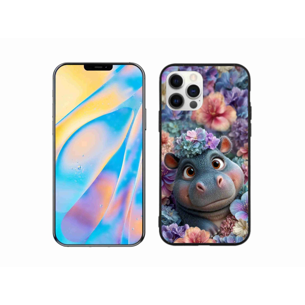 Gelový kryt mmCase na iPhone 12 Pro - hrošík v květinách