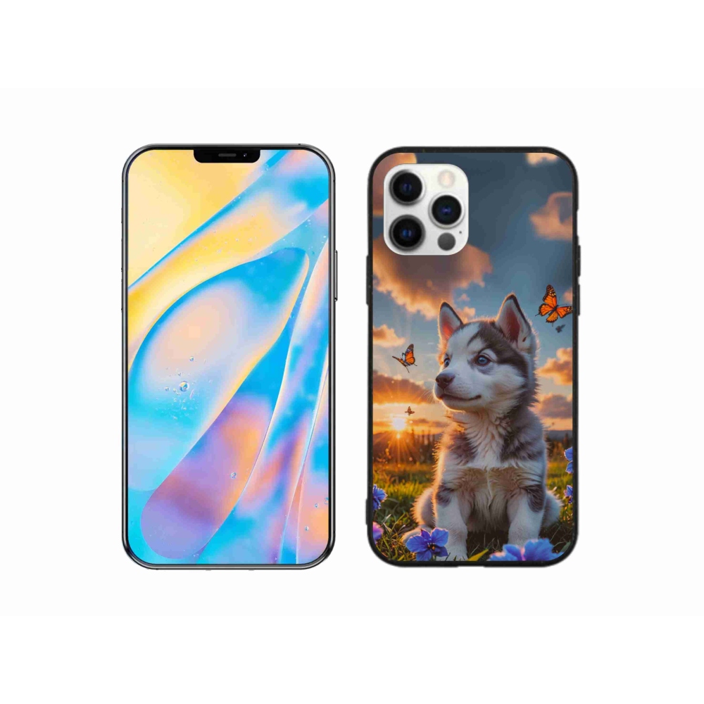 Gelový kryt mmCase na iPhone 12 Pro - husky při západu slunce