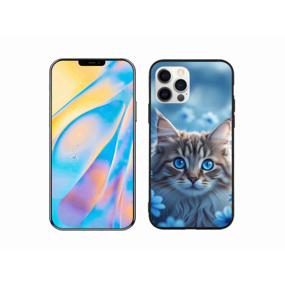Gelový kryt mmCase na iPhone 12 Pro - koťátko v modrých květech