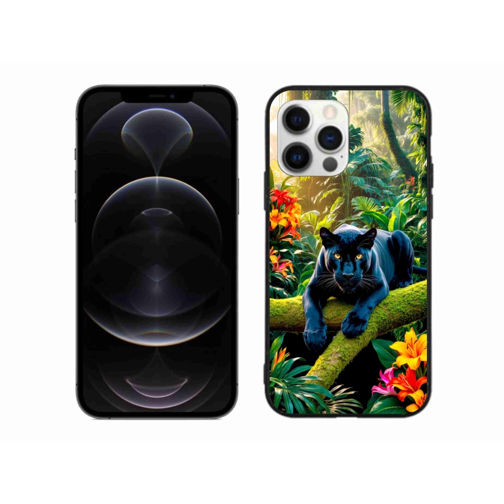 Gelový kryt mmCase na iPhone 12 Pro Max - černý panter v džungli