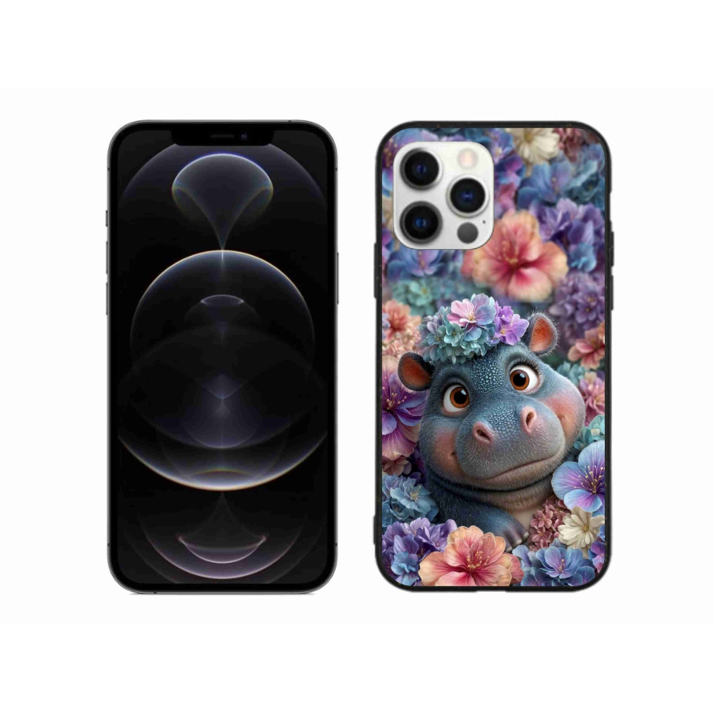 Gelový kryt mmCase na iPhone 12 Pro Max - hrošík v květinách
