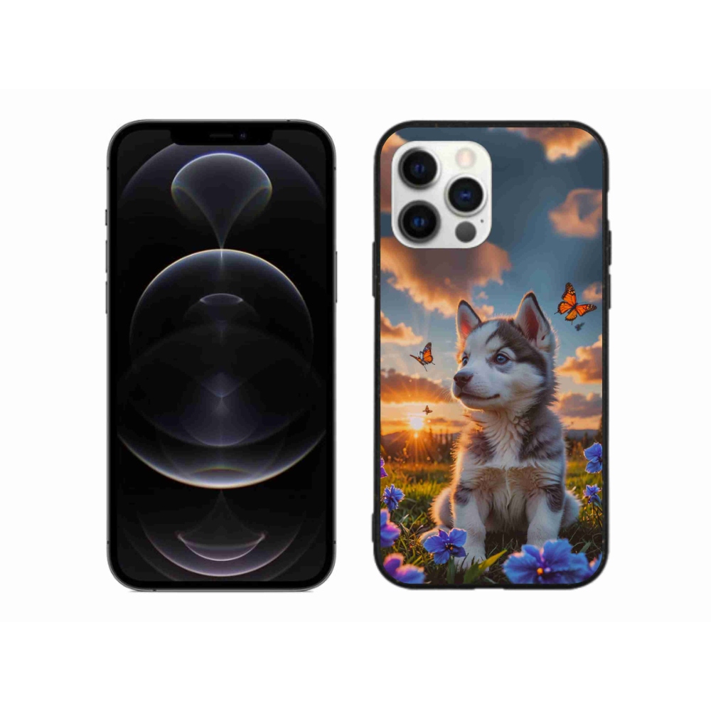 Gelový kryt mmCase na iPhone 12 Pro Max - husky při západu slunce