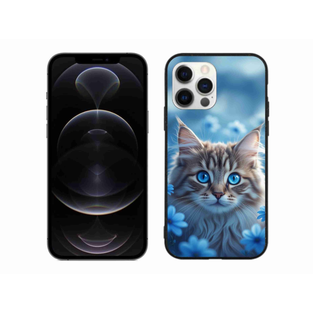 Gelový kryt mmCase na iPhone 12 Pro Max - koťátko v modrých květech